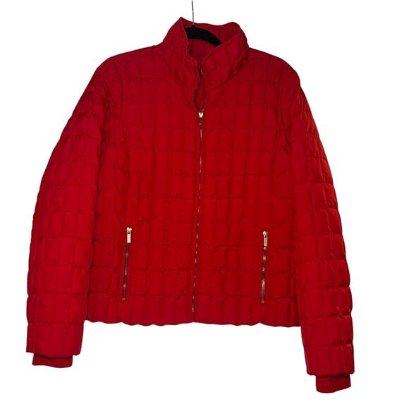 J.Crew Quilted Full Zip Waterfowl Feather Down Puffer Jacket Red Size M - Picture 1 of 7